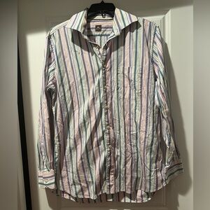 Peter Millar Mens Button Down Long Sleeve Shirt‎ Size LG Striped Multi Colored